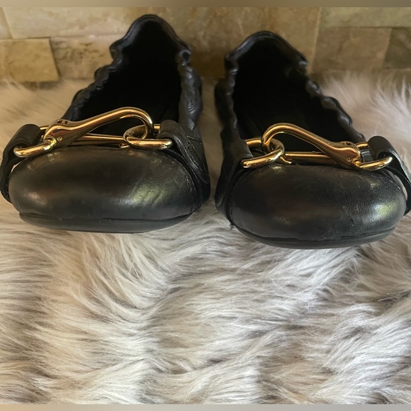 Burberry Black Flat with Gold Horse Bridle Bit Detail - Picture 4 of 13